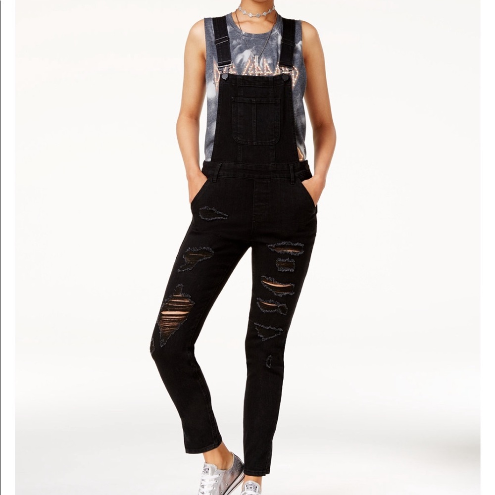 NWT Ripped split leg denim overalls